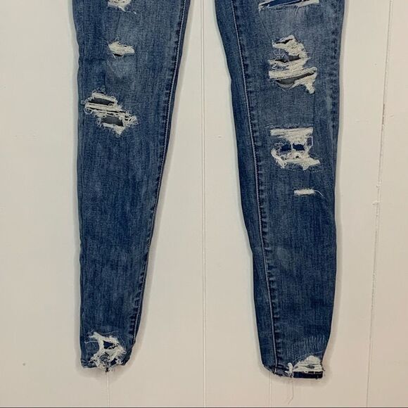American Eagle AEO Curvy Hi Rise Jegging Jeans Destroyed Distressed Size 0 - Picture 6 of 10